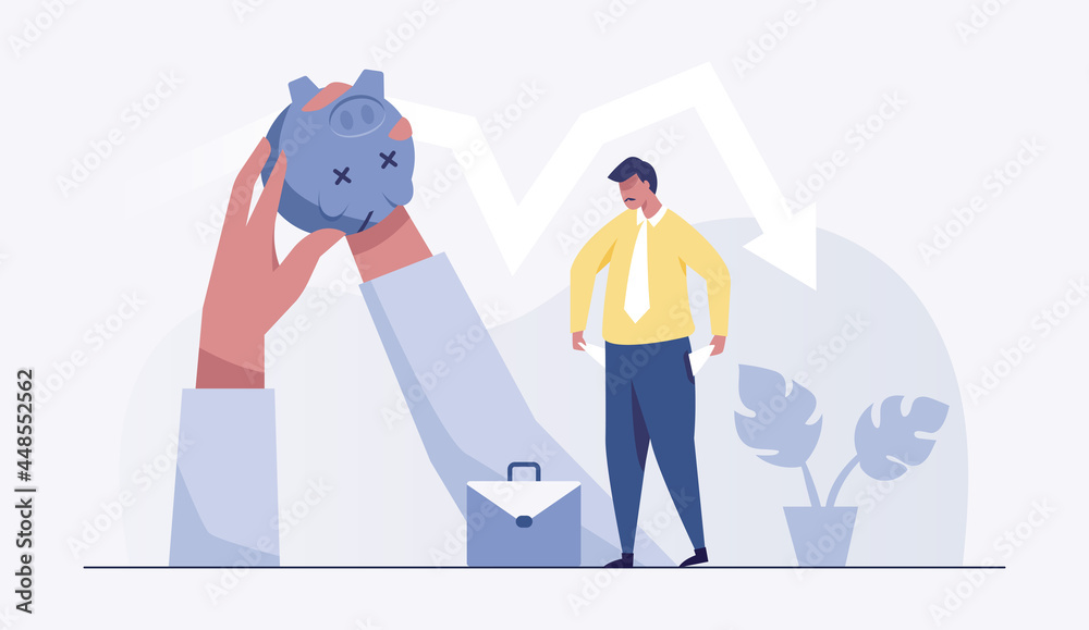 Businessman has no money. Man with pockets turned outward. vector illustration Businessman has no money. Man with pockets turned outward. vector illustration