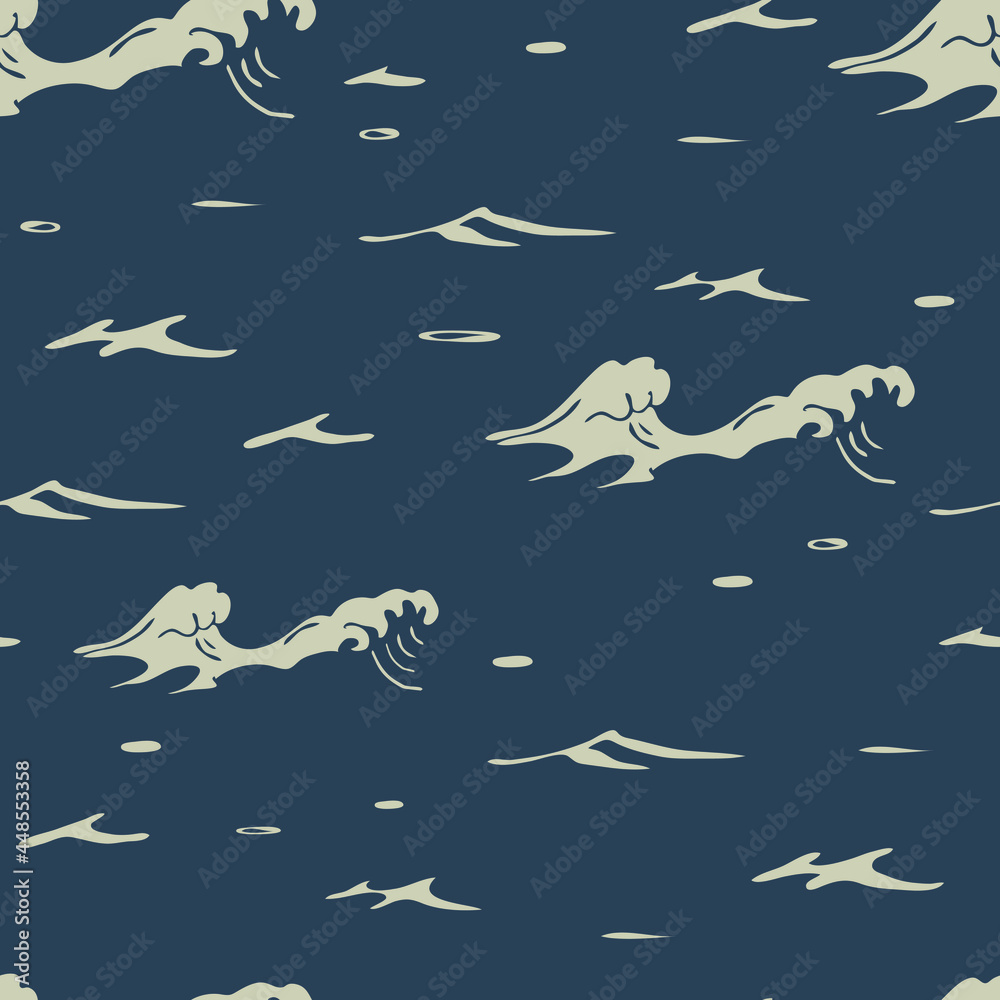 Seamless vector pattern with moody ocean texture on grey background. Simple wavy sea wallpaper design. Decorative water fashion textile. Seamless vector pattern with moody ocean texture on grey background. Simple wavy sea wallpaper design. Decorative water fashion textile.
