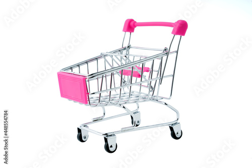 Toy shopping cart or supermarket trolley business finance concept isolate on white background