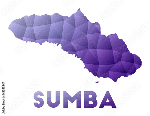 Map of Sumba. Low poly illustration of the island. Purple geometric design. Polygonal vector illustration.