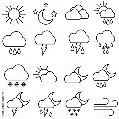 Weather icon vector set. Synoptic illustration sign collection. Weather forecast symbol or logo.
