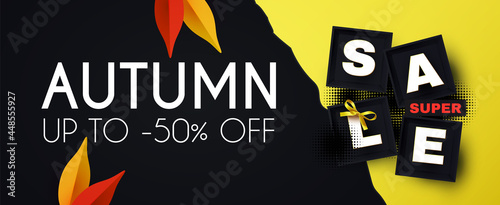 Autumn sale. Season offer flyer template. Promotion design. photo