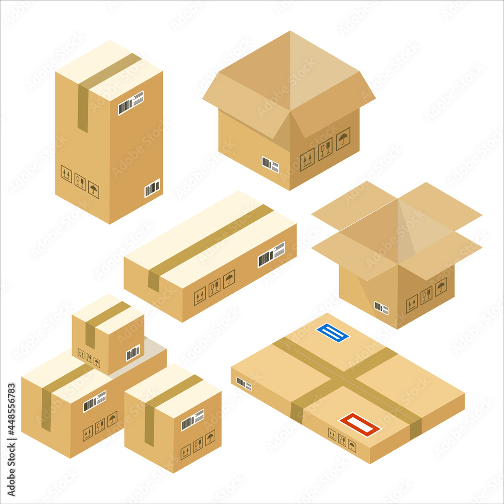 Vector illustration of boxes and parcels, all sizes and shapes. Vector illustration of boxes and parcels, all sizes and shapes.