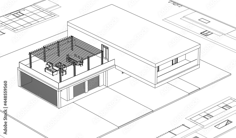 modern house architectural drawings vector 3d illustration