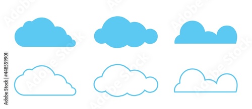 Cloud Icons Set in trendy flat style isolated on blue background. Cloud symbol for your web site