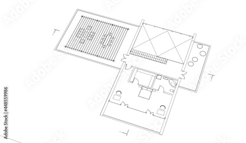 modern house architectural drawings vector 3d illustration