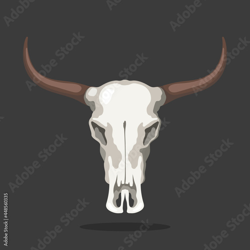 Cow skull icon. Isolated bull bone. Cartoon animal head. Dead buffalo drawing. Wild west symbol. Mexican ranch decor
