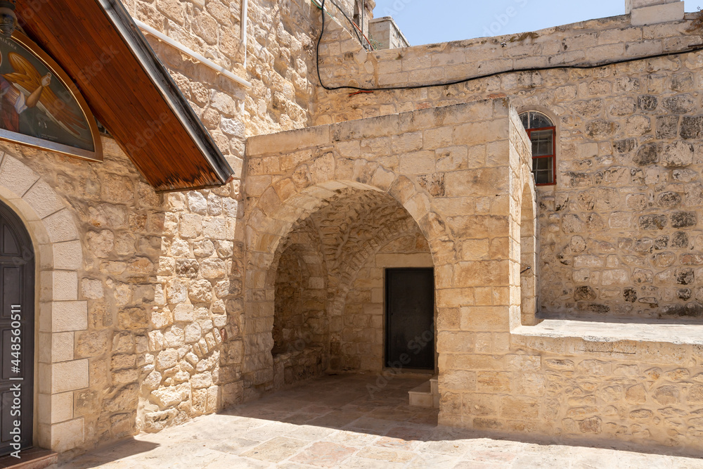 The  courtyard  of the monastery of the Archangel Michael in Christian quarters in the old city of Jerusalem, Israel