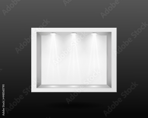 Transparent white container with glass and lighting template