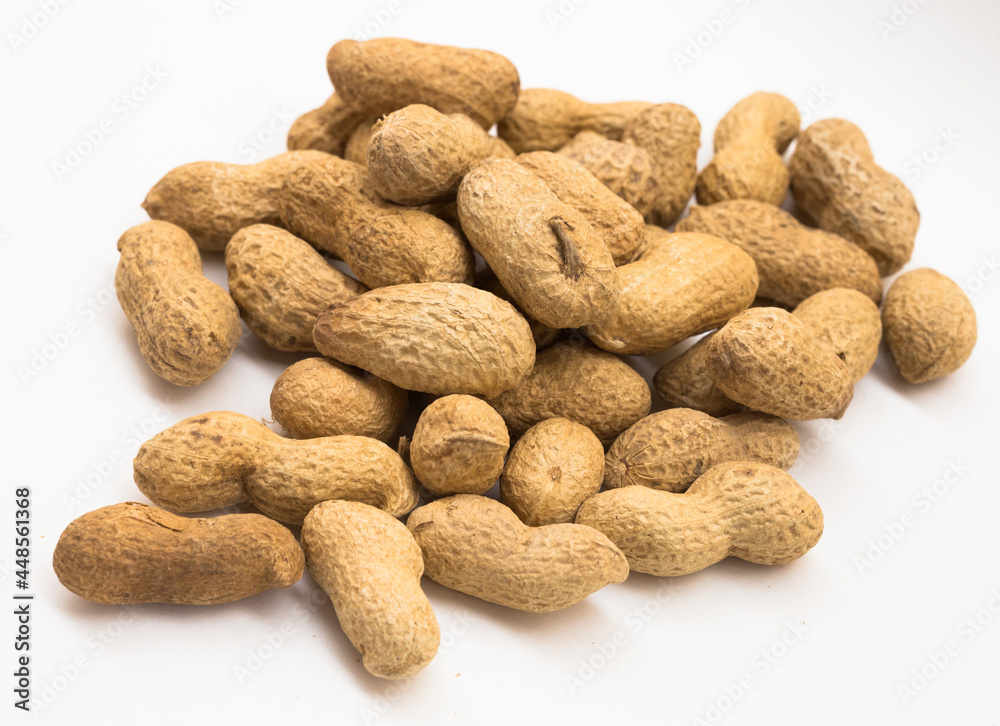 bunch of ecological peanuts on a white background bunch of ecological peanuts on a white background