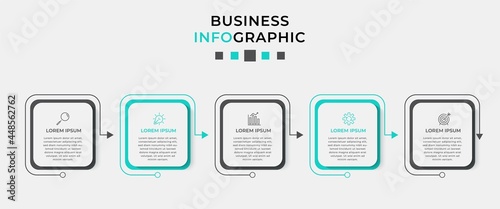 Vector Infographic design business template with icons and 5 options or steps. Can be used for process diagram, presentations, workflow layout, banner, flow chart, info graph