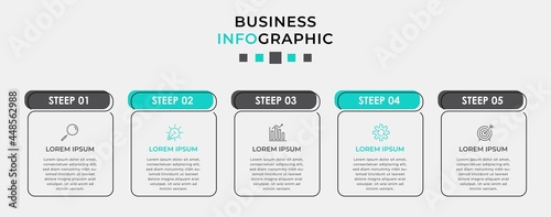 Vector Infographic design business template with icons and 5 options or steps. Can be used for process diagram, presentations, workflow layout, banner, flow chart, info graph