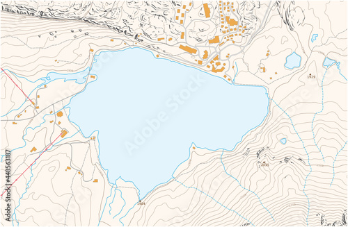 Abstract topographic map with lake and mountains