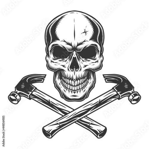 Skull and crossed builder hammers