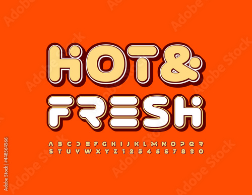 Vector advertising sign Hot and Fresh. Retro style Font. Creative Alphabet Letters and Numbers set
