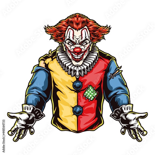 Scary clown with paper collar colorful concept