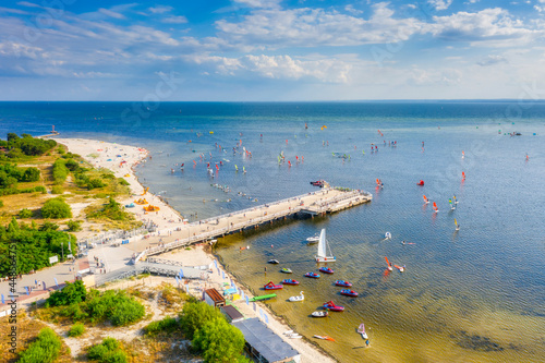 Pier in Jastarnia town on the Puck Bay at summer, Poland.