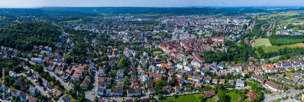 Aerial view around the city Leonberg in Germany. On sunny day in spring