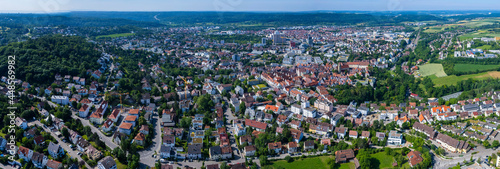Aerial view around the city Leonberg in Germany. On sunny day in spring