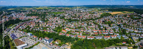 Aerial view of the city Backnang in Germany on a sunny day in spring.