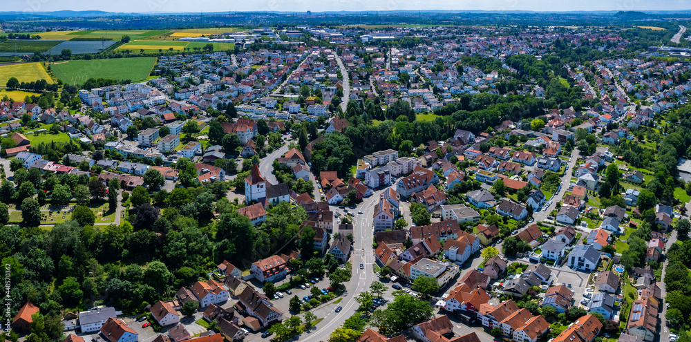 Aerial view around the city Freiberg am Neckar in Germany. On sunny day in spring.