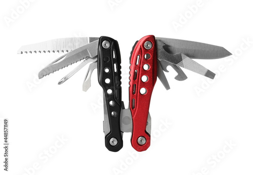 Compact portable colorful multitool isolated on white photo