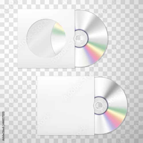 Set realistic cd compact disk with paper cover vector illustration audio multimedia classic recorder