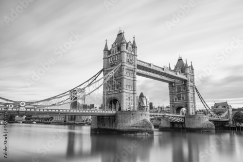 London skyline with Tower Bridge at twilight in black and white