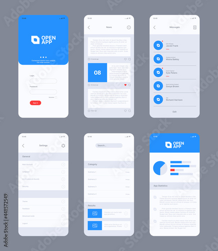 Smartphone ui. Design web frames layout template mobile application ui kit buttons dividers preview photos garish vector layout with place for personal text