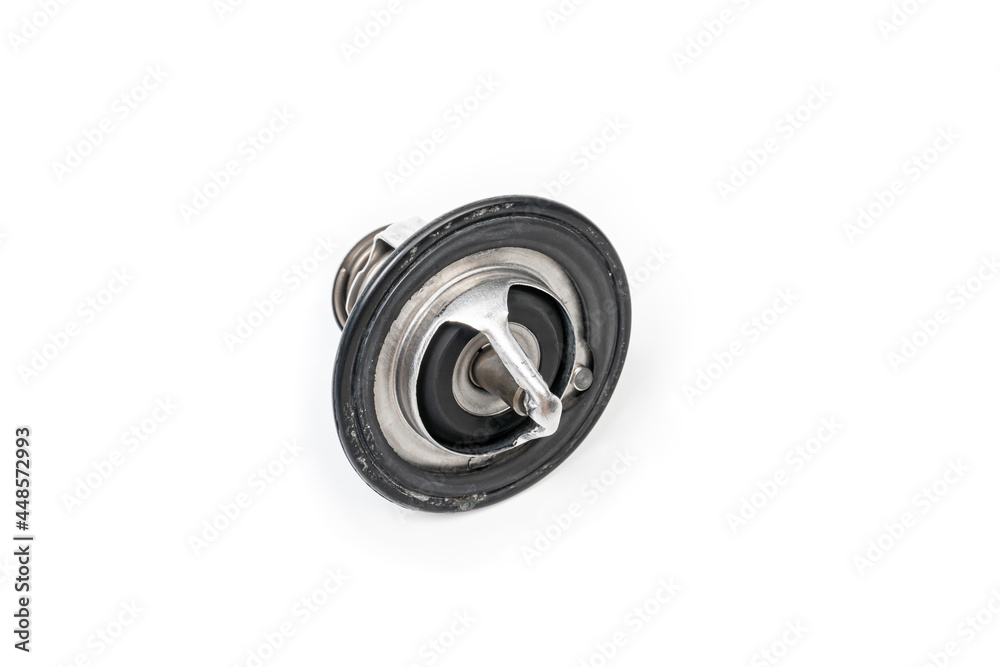 Car thermostat water Old part and Water stains in surface on white background use for background and texture in repair concept car Car thermostat water Old part and Water stains in surface on white background use for background and texture in repair concept car