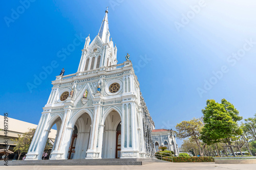 Amphawa,samutsongkram,Thailand-02 Feb,2020 : Beautiful Christian Church In The Blue Sky Thailand landmark in samutsongkram