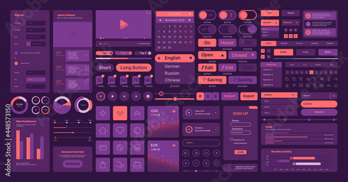 Web elements. Ui layout symbols interface icons dividers buttons frames navigation arrows user design kit garish vector templates collection