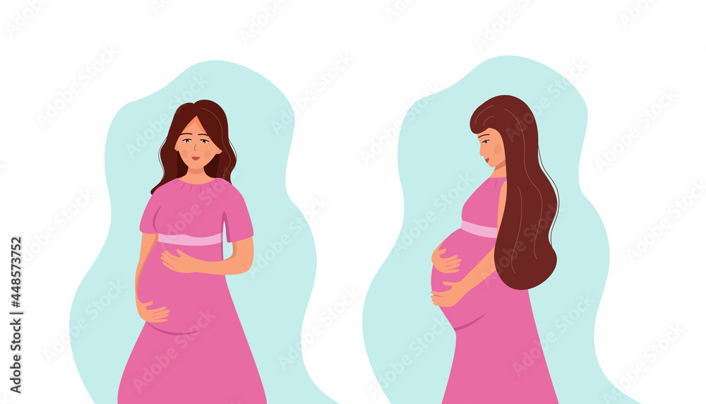 Pregnant woman, vector illustration, concept of pregnancy health and care.
