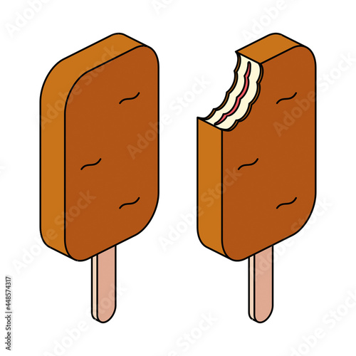 Chocolate ice cream. Vector 3d sketch line isometric, color icon illustration, flat style. Creative design idea and elements for infographics and website.