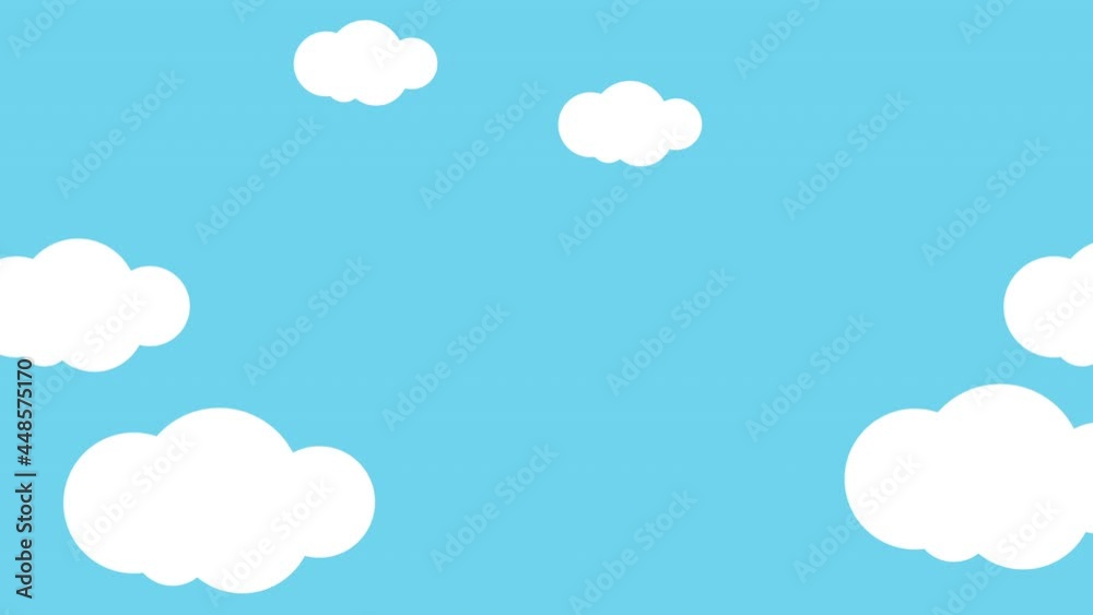Horizontal movement animation of simple sky and cloud illustration (seamless loop)