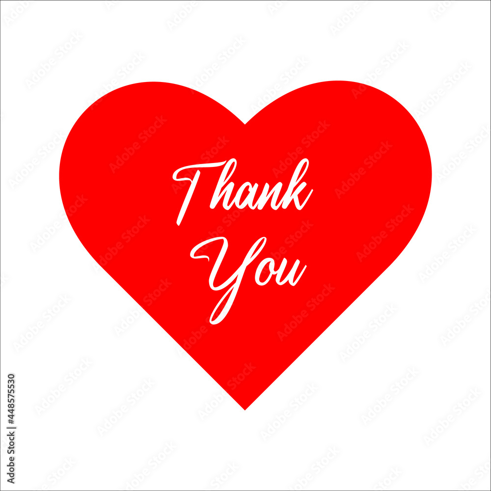 Thank you Card with Red Heart Symbol.Typography and calligraphy thank you. Give thanks. Hand drawn inscription lettering thank you card. Graphic design print greeting card Thanksgiving day. 