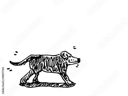 Doodle art of young dog is running. Graphic element for pet concept.