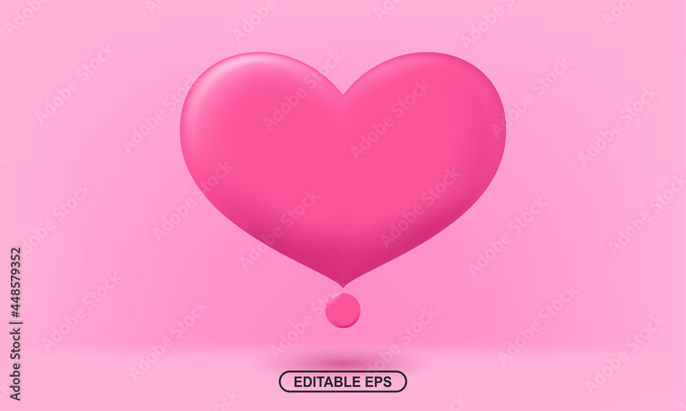 3d pink heart on pink background. heart icon editable eps