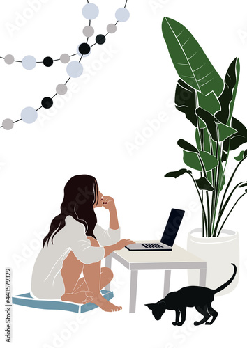 Working women freelancer modern abstract illustration