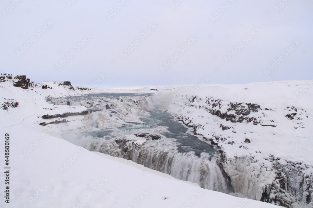 Gullfoss frozen waterfall in Iceland