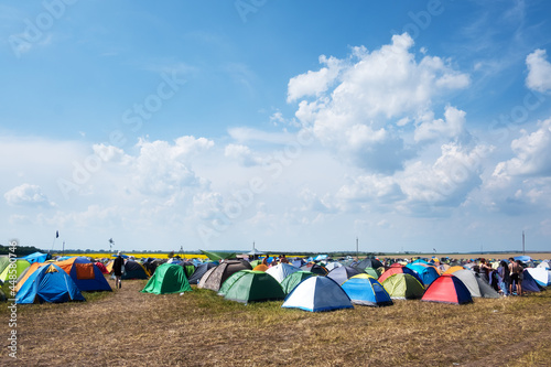 Tents on a music festival campsite photo