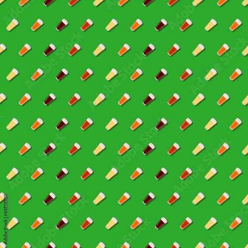 Seamless pattern with craft beer in American pint. Light and dark beer, ale, and lager in cartoon style. Beer day. October fest. Vector illustration. Seamless background.