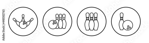 Bowling icon set. bowling ball and pin icon. bowling pins