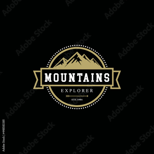 Mountains Camp badge Template. Adventure Design Element For Logo, Label, Emblem, Sign.