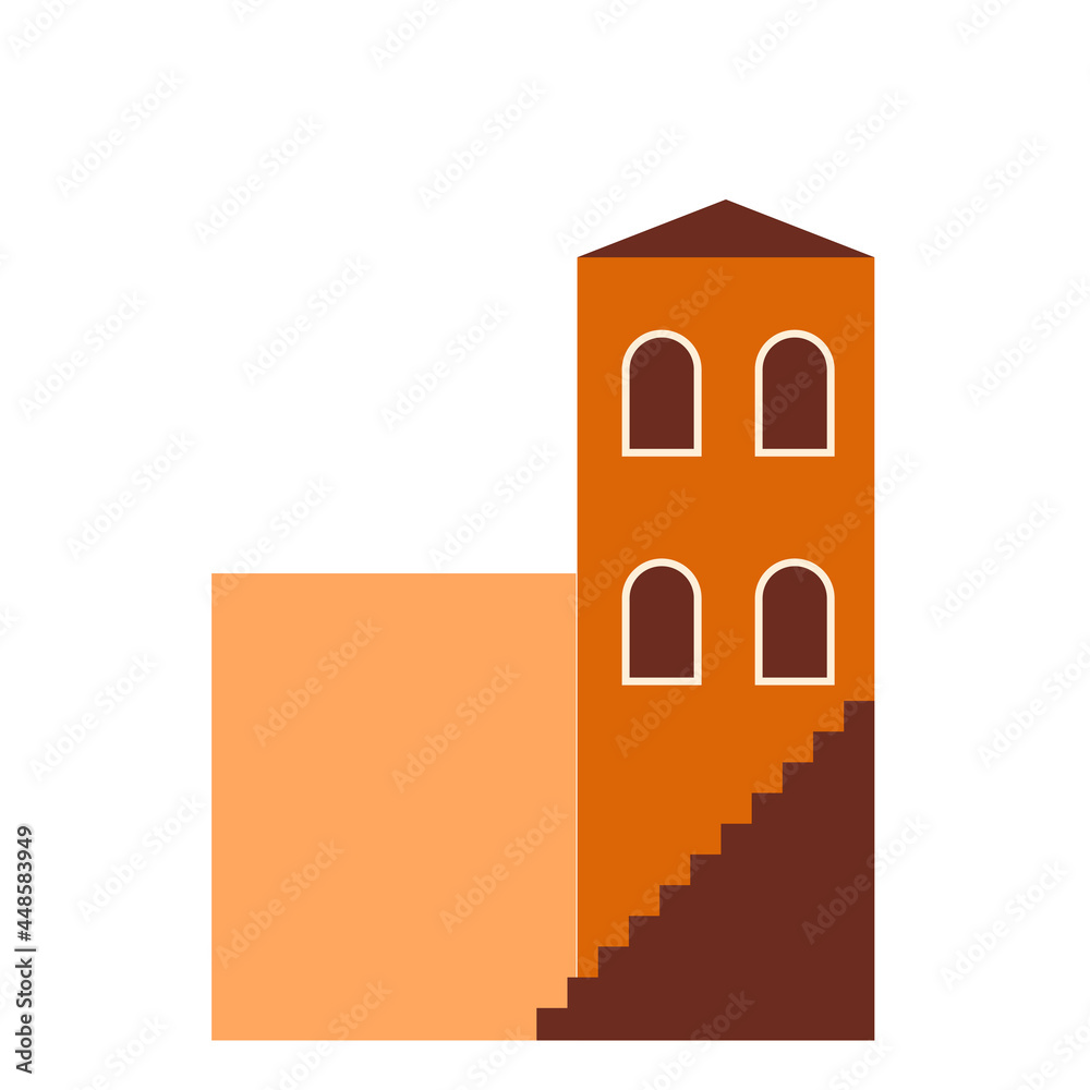 Old city town building house stairs street icon element pattern background.