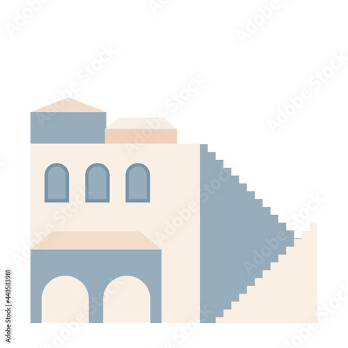 Old city town building house stairs street icon element pattern background.