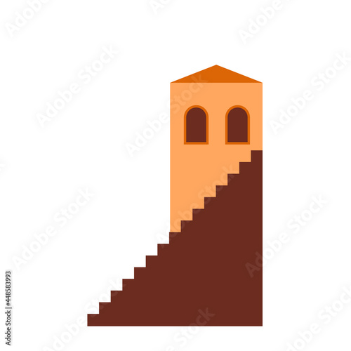 Old city town building house stairs street icon element pattern background.