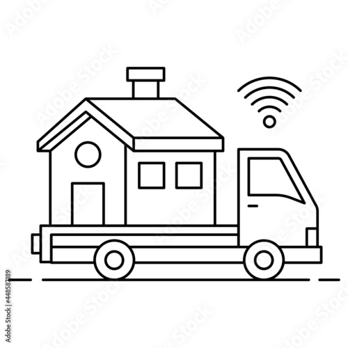 House on Wheels Vector Icon Design, urban and suburban house Symbol, Real Estate and Property Sign, Apartment and Mortgage Stock illustration, Prefabricated home Concept