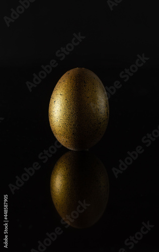 Golden easter egg isolated on black background. Minimalist easter concept © Julian