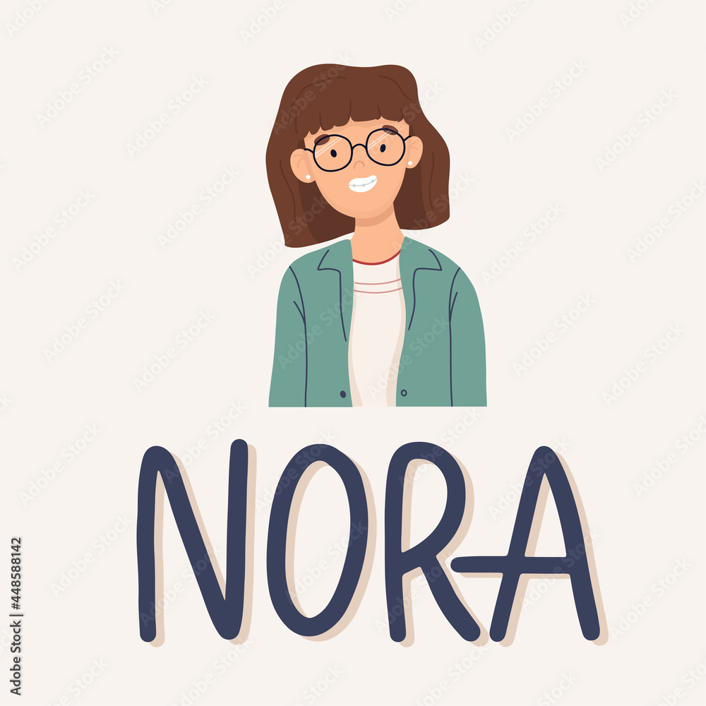 A teacher with glasses named Nora. Vector illustration A teacher with glasses named Nora. Vector illustration